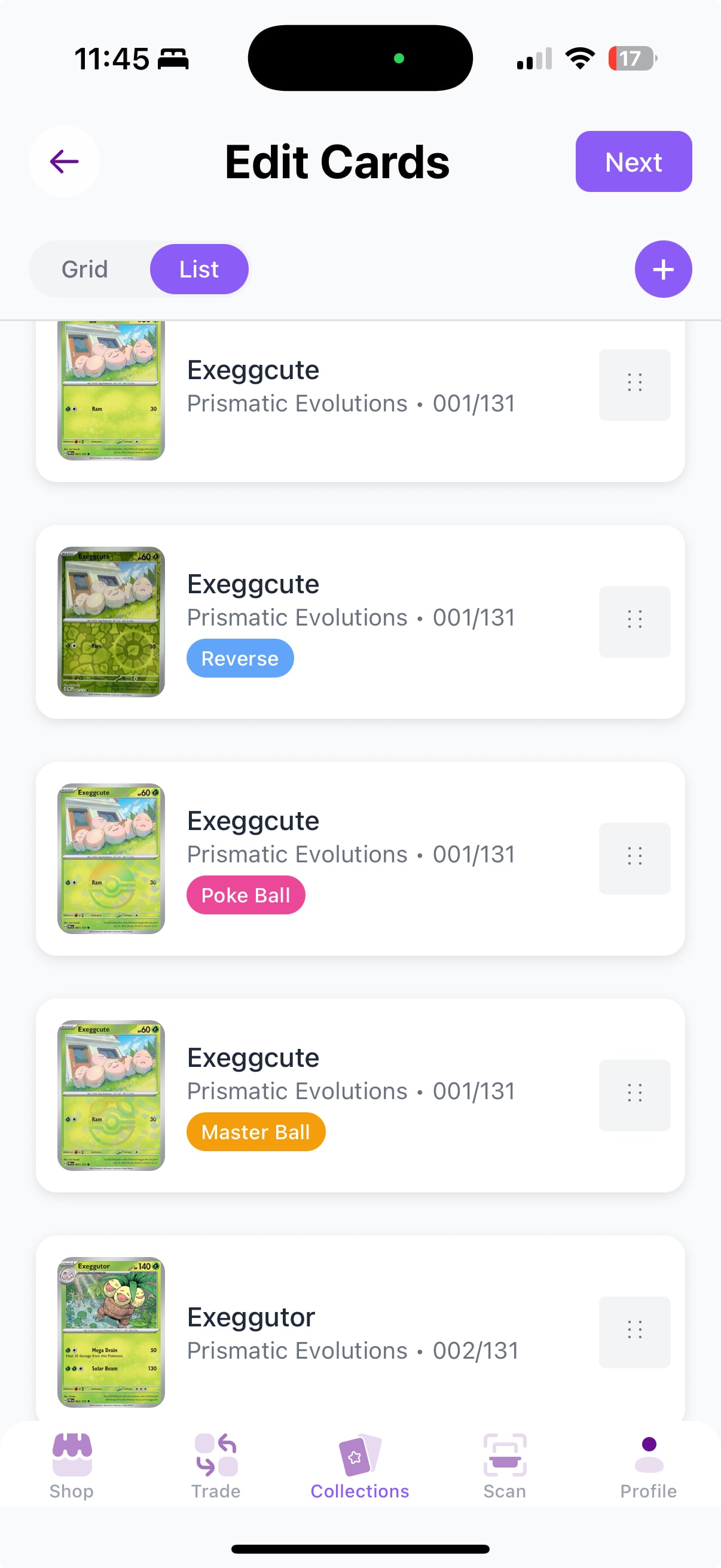 Track all the variants in your list quickly and easily